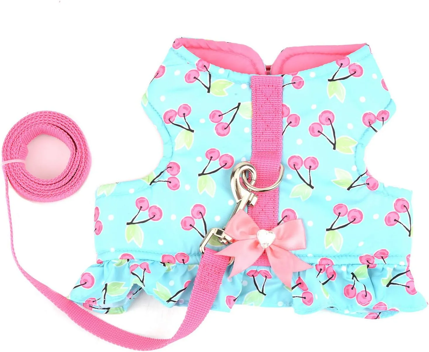 SELMAI Cat Harness and Leash for Walking Escape Proof Cherry Vest Harness for Small Dogs Boys Girls Kitten Puppies Easy on Jacket Soft Padded Cat Vest for Walking Outdoor Spring Autumn M