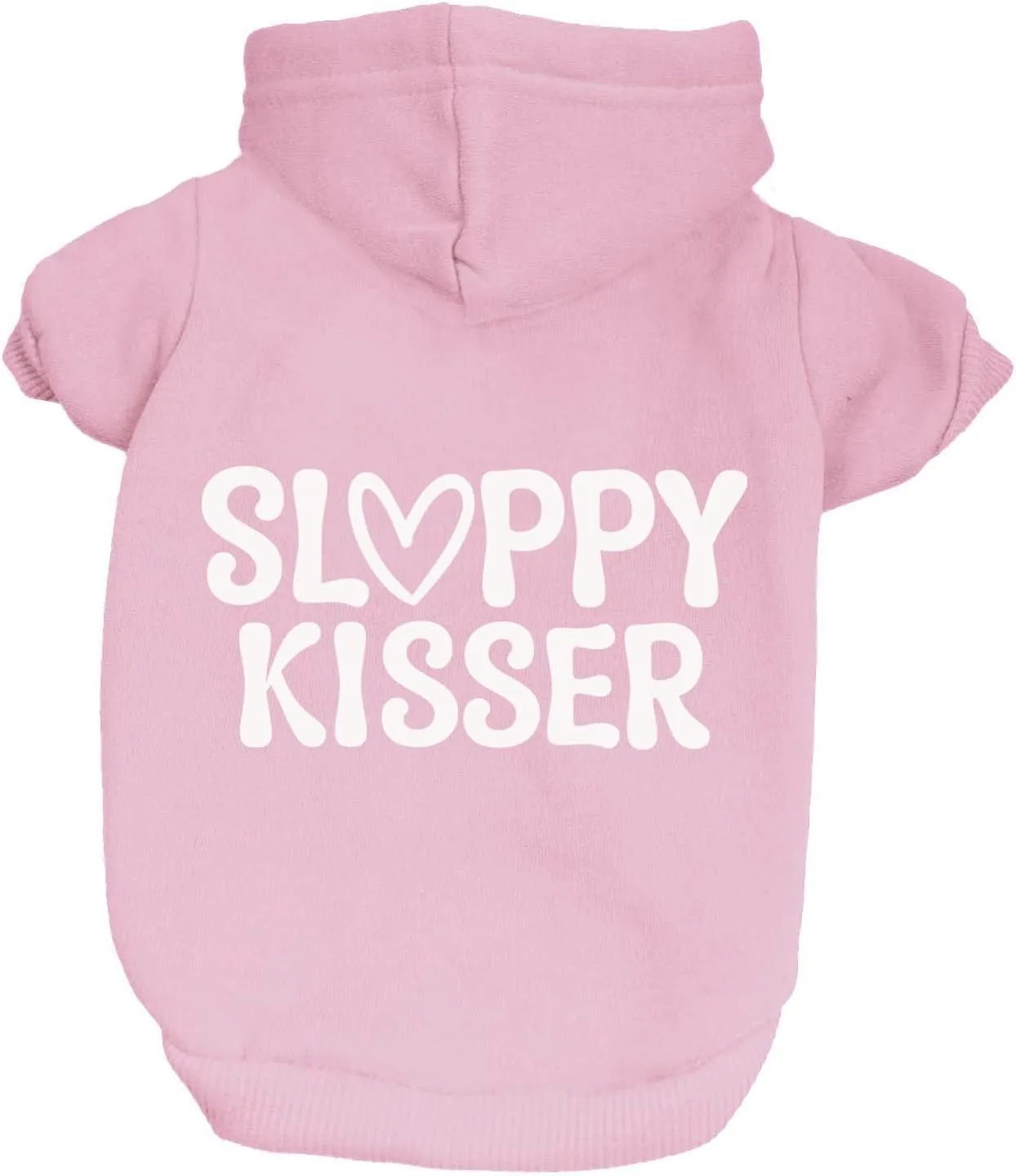 Sloppy Kisser Valentine's Day Dog Hoodie Fleece Lined Pullover Sweatshirt with Leash Hole (Baby Pink, 2X-Large 1174)
