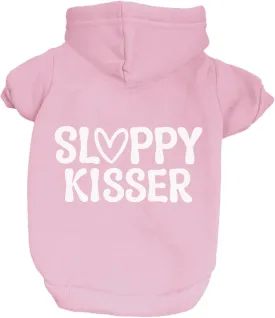 Sloppy Kisser Valentine's Day Dog Hoodie Fleece Lined Pullover Sweatshirt with Leash Hole (Baby Pink, 2X-Large 1174)