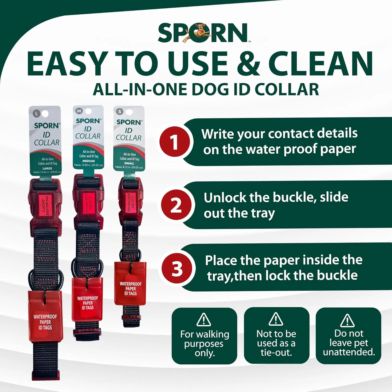 Sporn Dog ID Collar for Large Dogs, Black & Red Small Dog Collar Made of Nylon with Contrasting Colored Stitiching, Dog Collars for Large Dogs Includes 3 Pcs Prefolded Waterproof Paper
