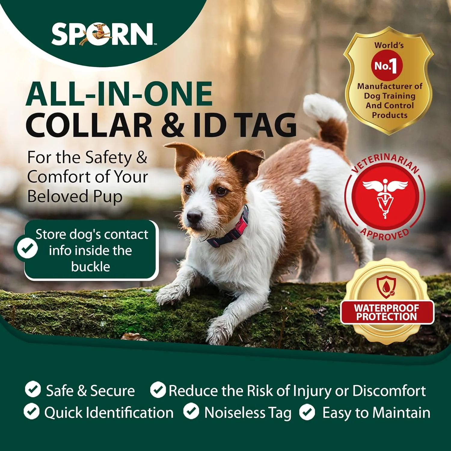 Sporn Dog ID Collar for Large Dogs, Black & Red Small Dog Collar Made of Nylon with Contrasting Colored Stitiching, Dog Collars for Large Dogs Includes 3 Pcs Prefolded Waterproof Paper