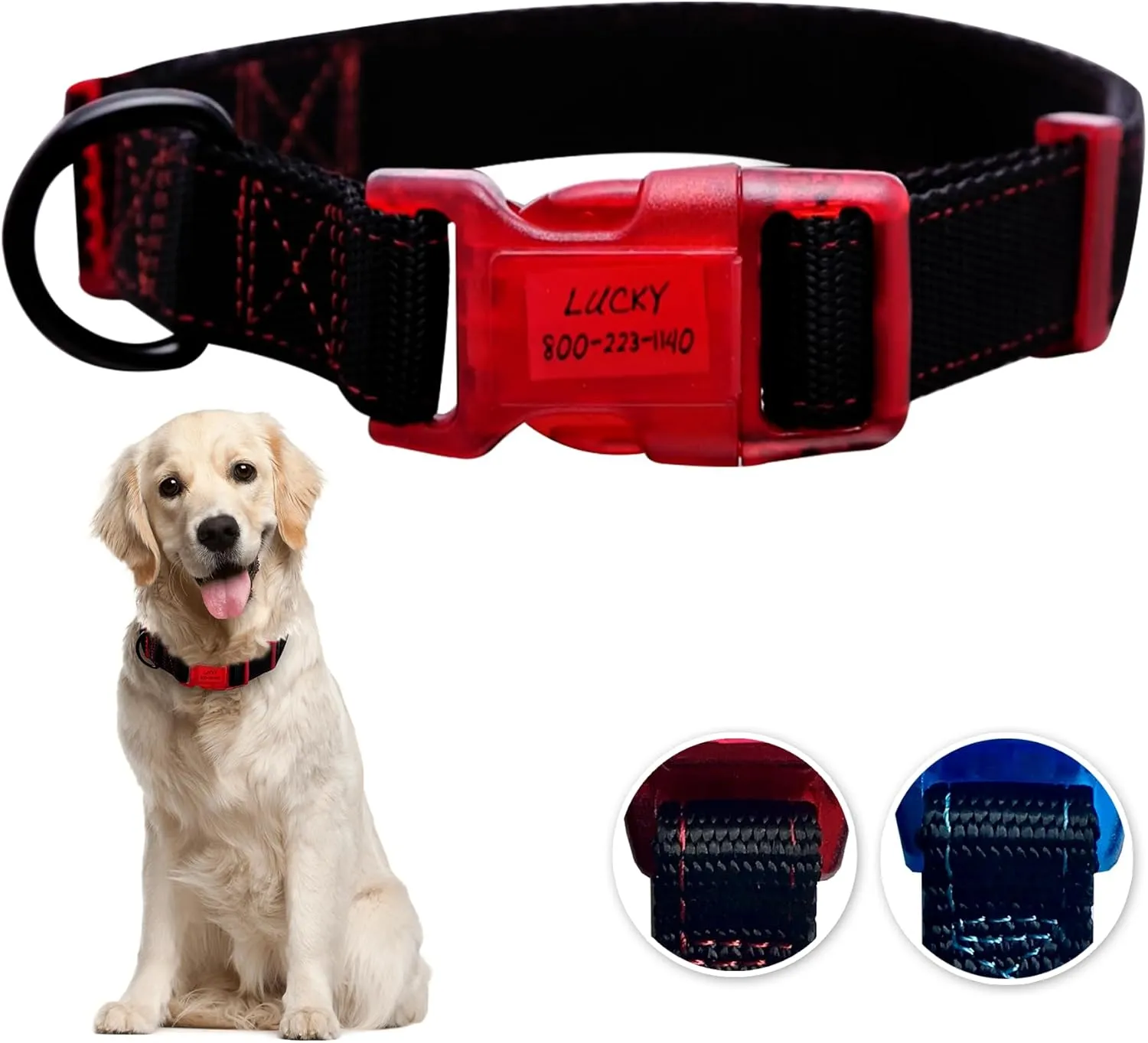 Sporn Dog ID Collar for Large Dogs, Black & Red Small Dog Collar Made of Nylon with Contrasting Colored Stitiching, Dog Collars for Large Dogs Includes 3 Pcs Prefolded Waterproof Paper