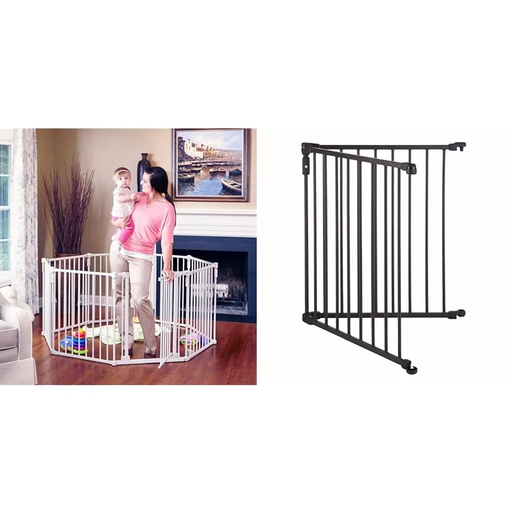 Toddleroo by North States 3 in 1 Metal Superyard 8 Panel Play Yard, Baby Gate, Playpen or Extra Wide Baby Fence, 199" Wide with 2 Panel Extension for Extra 48"