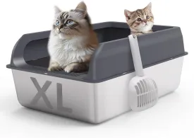Topmart Stainless Steel Cat Litter Box with Lid, XL Extra Large Enclosed Litter Box for Big Cats,Kittens, Easy to Clean, Built-in Scoop