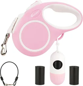 Upgraded Retractable Dog Leash with Chew Proof Cable and Poop Bag Dispenser, 16Ft Heavy Duty Dog Leash for Small Medium Large Dogs up to 120lbs, 360 No Tangle