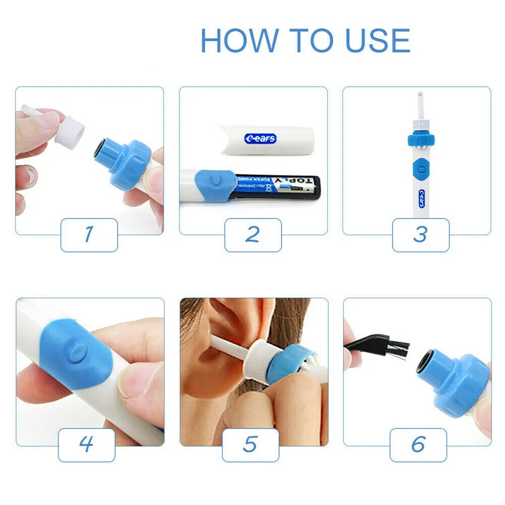 US 1-4 Electric Cordless Vacuum Ear Cleaner Wax Remover Painless Tool w/ Battery