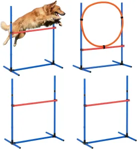 VEVOR 4 PCS Dog Agility Training Equipment with Adjustable Height Jump Bars & Reinforced Larger Jump Ring, Dog Agility Course Backyard Set with Carry Bag, Puppy Obstacle Course Kit for Indoor Outdoor