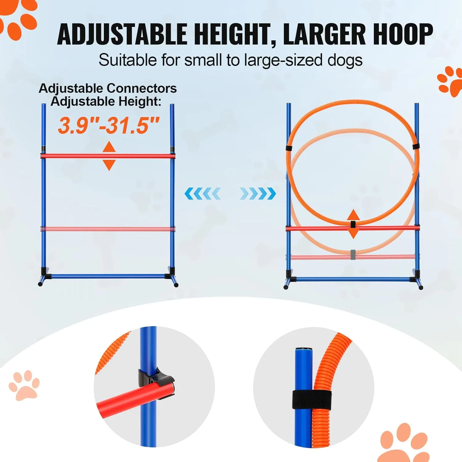 VEVOR 4 PCS Dog Agility Training Equipment with Adjustable Height Jump Bars & Reinforced Larger Jump Ring, Dog Agility Course Backyard Set with Carry Bag, Puppy Obstacle Course Kit for Indoor Outdoor