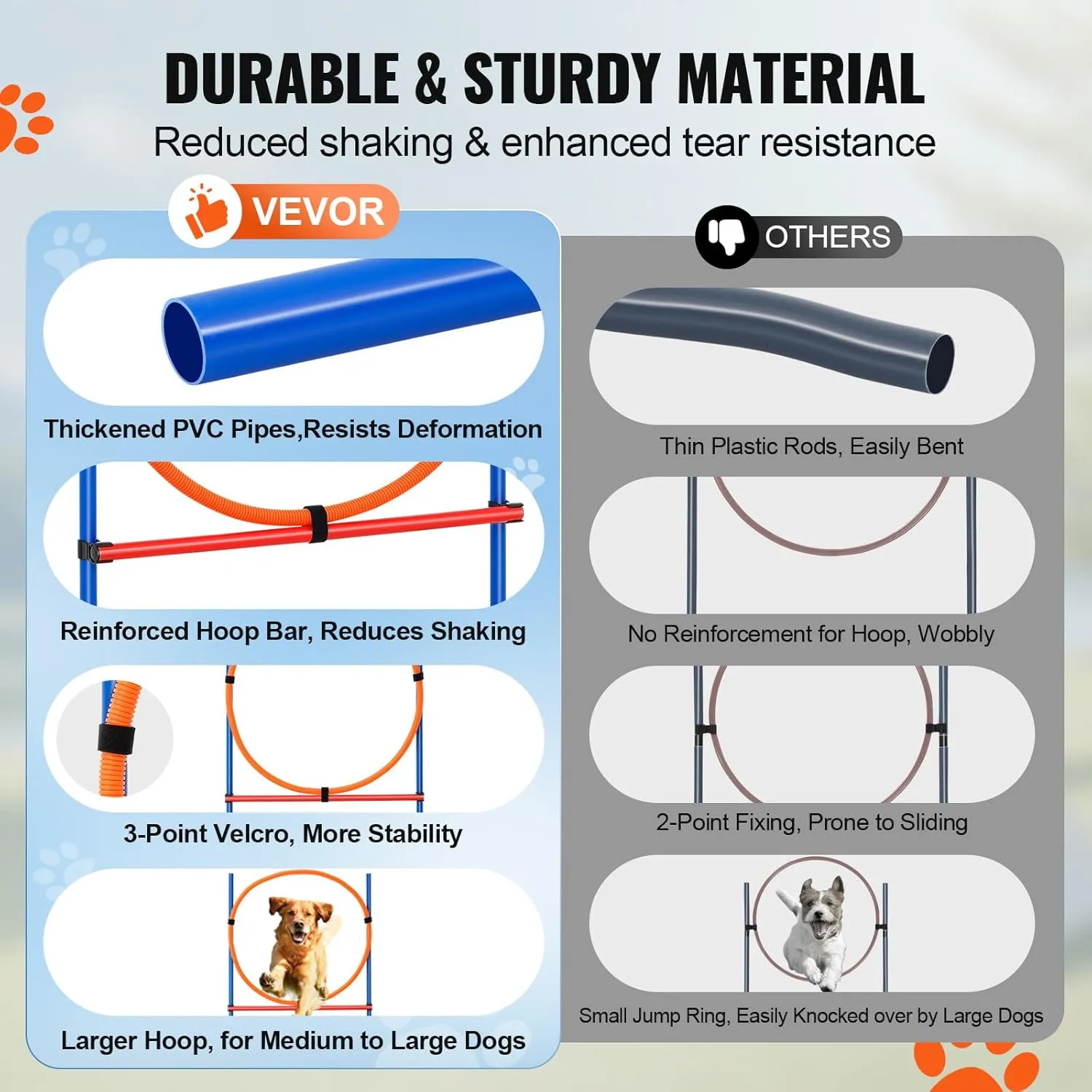 VEVOR 4 PCS Dog Agility Training Equipment with Adjustable Height Jump Bars & Reinforced Larger Jump Ring, Dog Agility Course Backyard Set with Carry Bag, Puppy Obstacle Course Kit for Indoor Outdoor