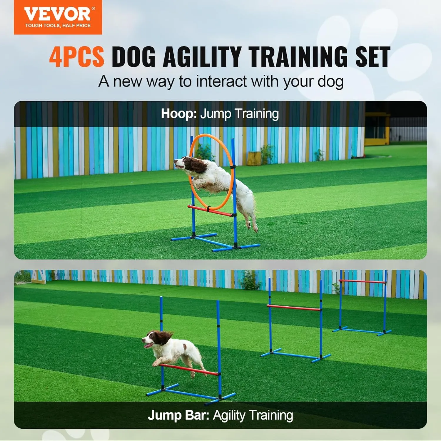 VEVOR 4 PCS Dog Agility Training Equipment with Adjustable Height Jump Bars & Reinforced Larger Jump Ring, Dog Agility Course Backyard Set with Carry Bag, Puppy Obstacle Course Kit for Indoor Outdoor