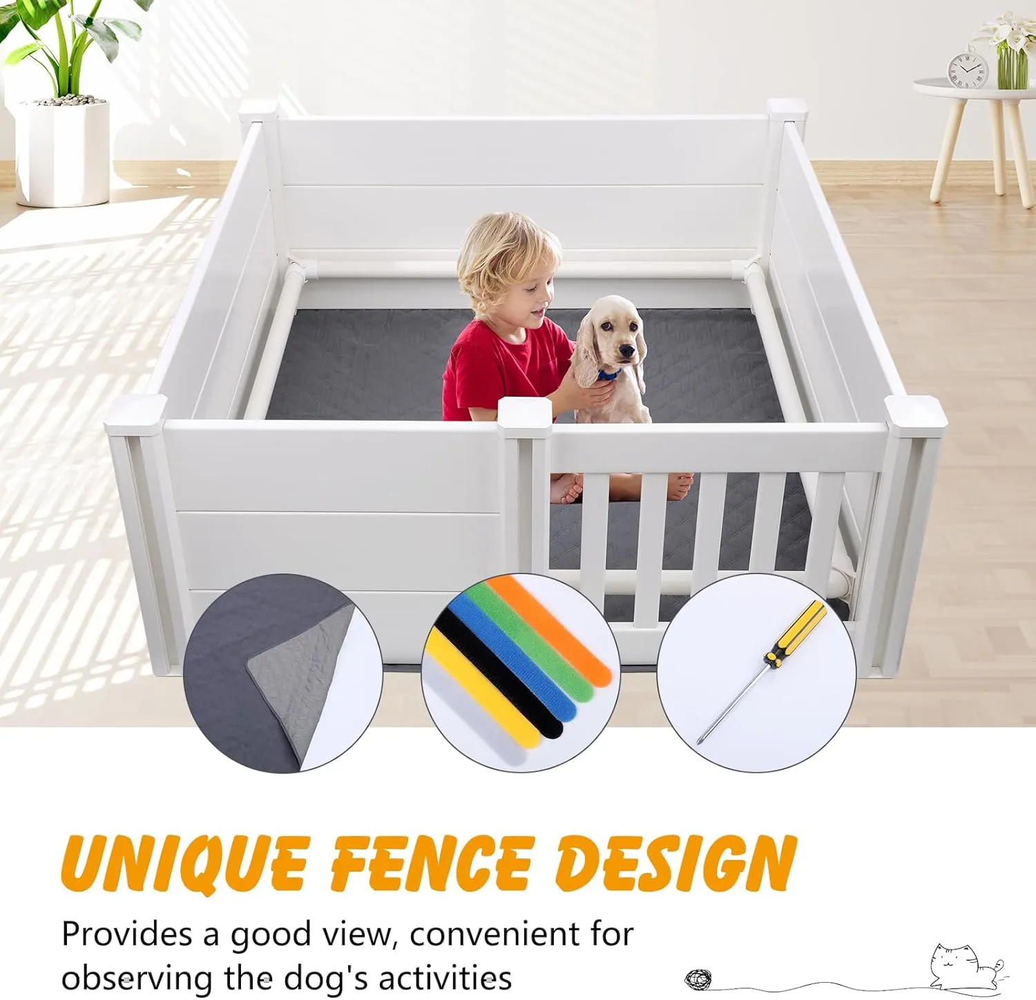 Whelping Box for Dogs and Puppies with Pig Rails and Waterproof Whelping Pad, 606024in Puppies Playpen with Adjustable Height Door ID Collars for Medium Small Dogs