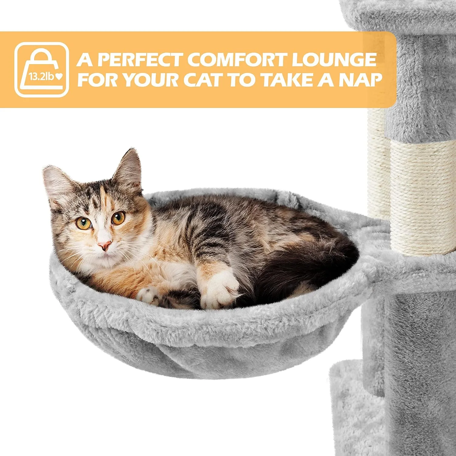 Yaheetech Cat Tree, 82.5in Large Tower w/Hammock, 2 Kitty-Ear Perches, 2 Cozy Condos, Scratching Posts, Basket, Furniture for Large Cats, Kittens, Light Gray